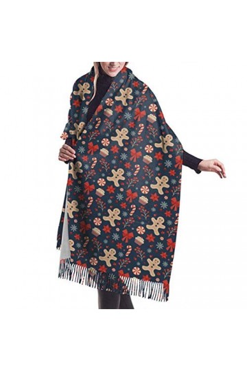 FJAUOQ Motif de Noël avec bonhomme en pain dépice Écharpe tendance super douce en cachemire pashmina cape pour femmes et fil