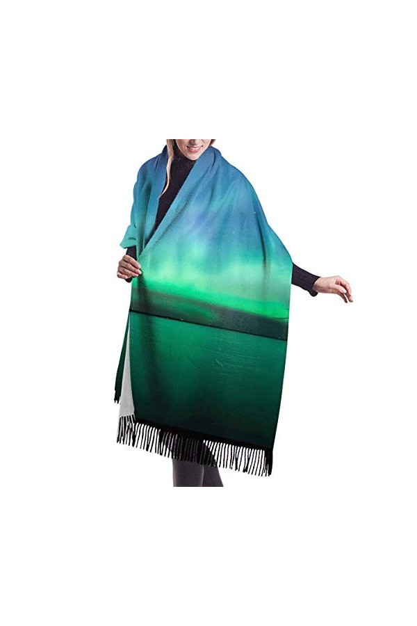 FJAUOQ Châle enveloppant, couverture écharpe, belle aurores boréales, écharpe en cachemire doux, grande couverture pashminas,