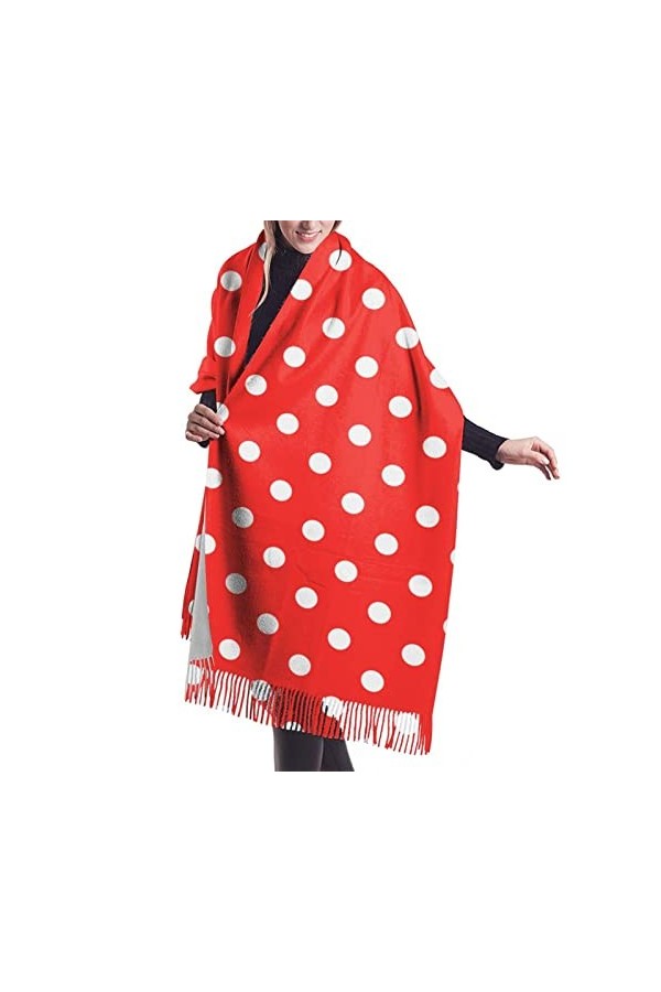 Écharpe classique douce et chaude à franges en cachemire pour femme, Noir à pois blancs, taille unique