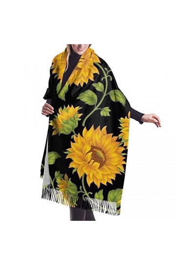 Écharpe de Noël florale tendance élégante pour femme Écharpe à franges Châle chaud, Tournesol., taille unique
