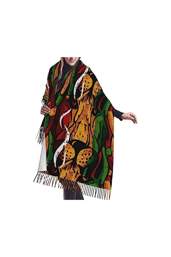 FJAUOQ Écharpe à franges pour femme - Tendance - Chaud - Long châle - Motif lion rasta - 68,6 x 190,8 cm, Comme indiqué sur l