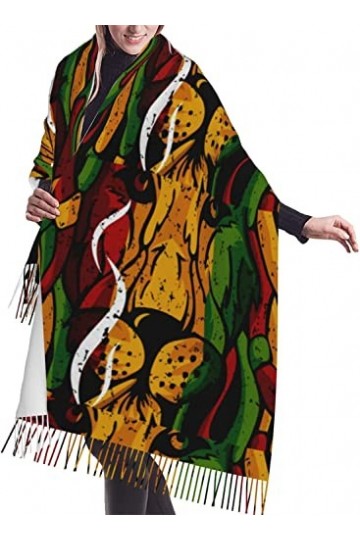 FJAUOQ Écharpe à franges pour femme - Tendance - Chaud - Long châle - Motif lion rasta - 68,6 x 190,8 cm, Comme indiqué sur l