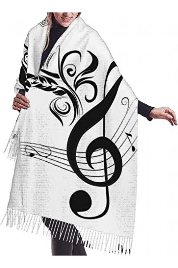 FJAUOQ Écharpe à franges pour femme - Tendance - Chaud - Long châle - Musique - Clé de sol et note artistique - 68,6 x 190,8 