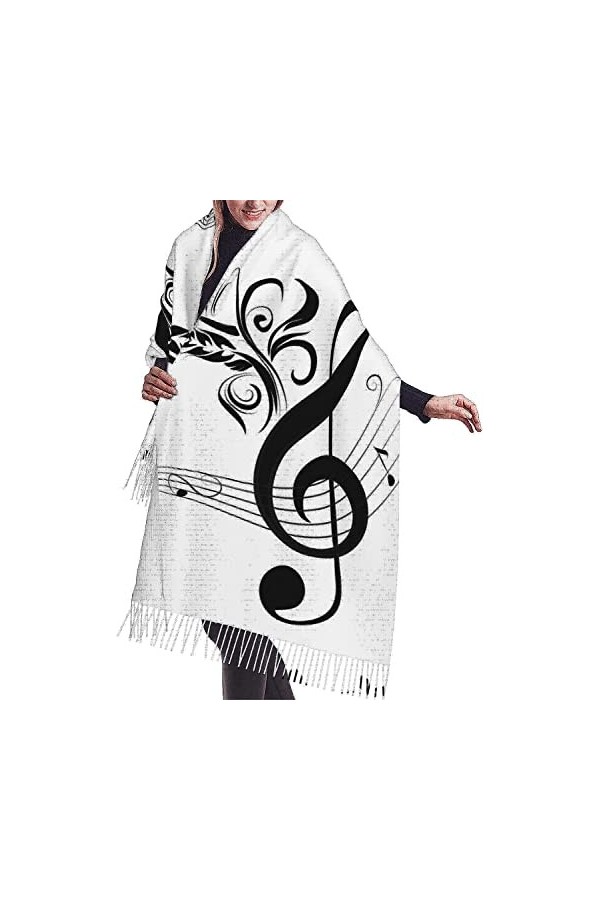 FJAUOQ Écharpe à franges pour femme - Tendance - Chaud - Long châle - Musique - Clé de sol et note artistique - 68,6 x 190,8 