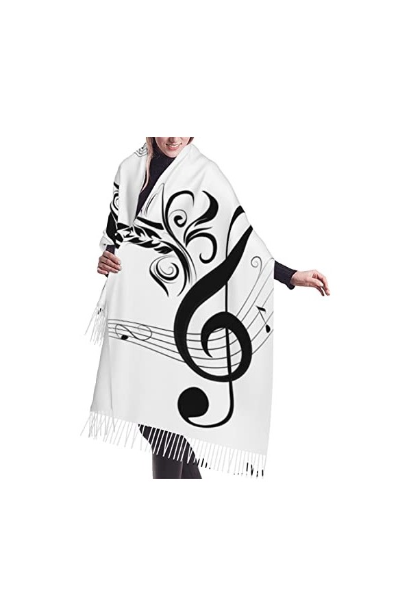 FJAUOQ Écharpe à franges pour femme - Tendance - Chaud - Long châle - Musique - Clé de sol et note artistique - 68,6 x 190,8 