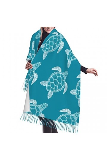Écharpe douce et chaude en cachemire avec franges pour femme Motif tortues vertes, Aquarelle Tortues de mer 13, taille unique