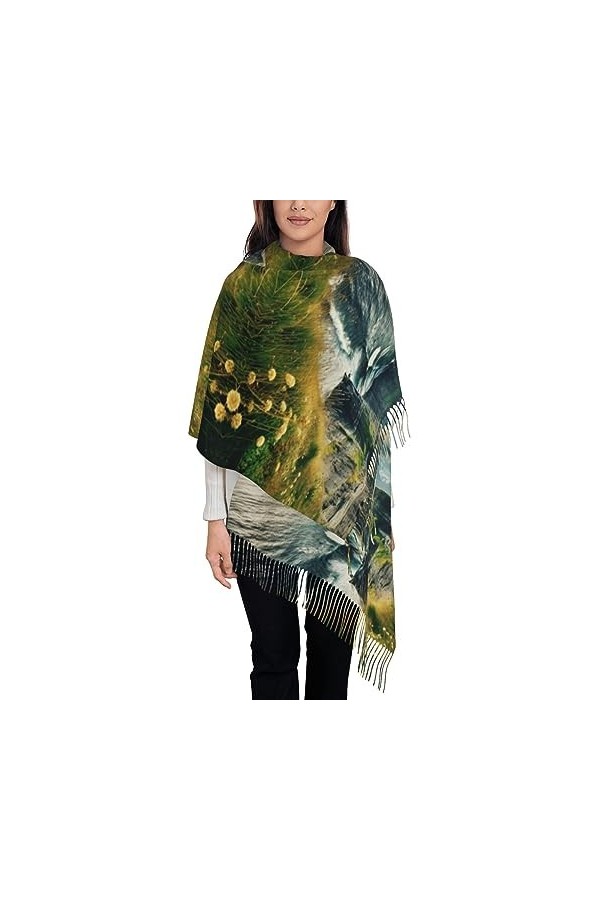 Frange Frange Echarpe Femme Elégant Chaud Doux et Chaud Faux Cachemire Châle pour Style Mode Fleur Rose et Blanc, Sports de h