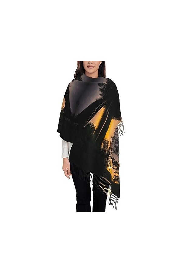 Frange Frange Echarpe Femme Elégant Chaud Doux et Chaud Faux Cachemire Châle pour Style Mode Fleur Rose et Blanc, Sports de h