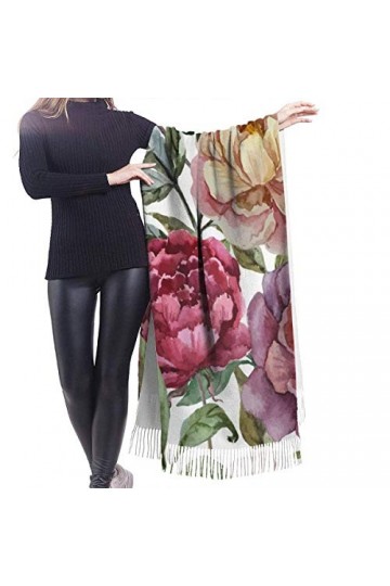 FJAUOQ Châle enveloppant écharpe rose pivoine nature femme grande couverture longue à carreaux châle avec pompon, Comme indiq