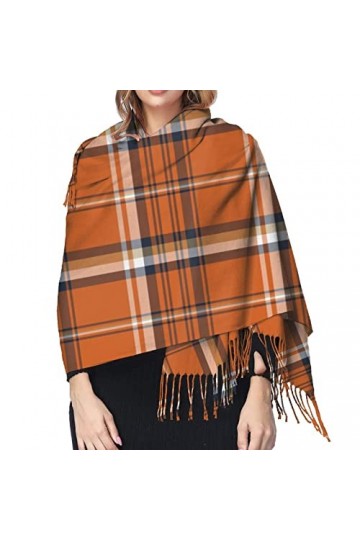Écharpe classique douce et chaude à franges en cachemire pour femme, Carreaux orange, taille unique