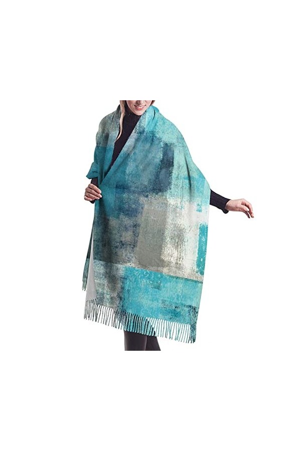 FJAUOQ Écharpe châle écharpe pour femme légère surdimensionnée chaude accessoires dhiver, Peinture dart abstrait gris turqu