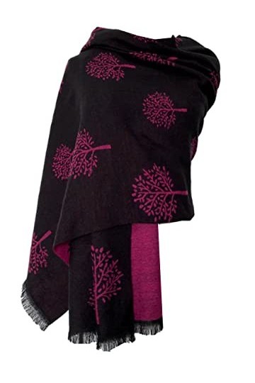 GFM® châle texture cachemire très doux - Automne Hiver - Mûriers - Mbshl-klfsh-shawl Noir fuchsia