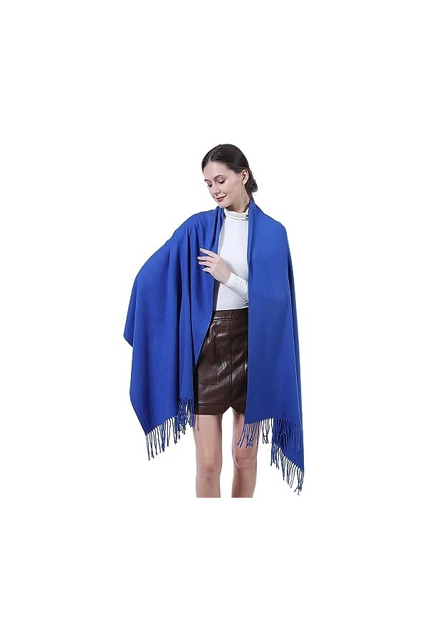 Écharpes et écharpes pashmina chaudes pour femmes, Silky Solid Soft Large Épais écharpes pour mariage, hiver, festival, bleu 