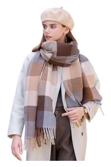 Longwu Femmes Doux Tartan Cachemire Laine Écharpe Chaud Grand Long Rides Pashminas Châle et Wrap Hiver Étole Couverture pour 