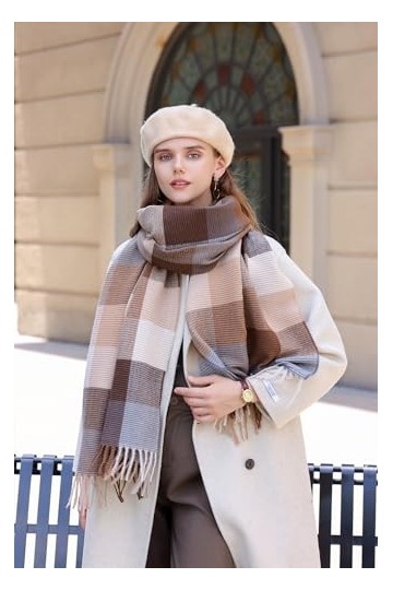 Longwu Femmes Doux Tartan Cachemire Laine Écharpe Chaud Grand Long Rides Pashminas Châle et Wrap Hiver Étole Couverture pour 