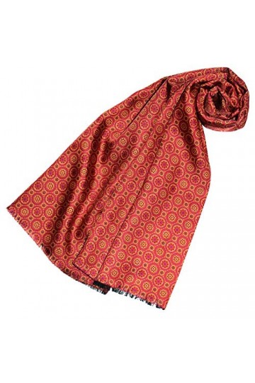 LORENZO CANA Pashmina Écharpe italienne 100 % soie 100 % laine 150 x 30 cm Cercles pois rouge rose doré 89142
