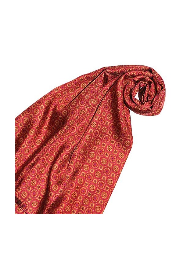 LORENZO CANA Pashmina Écharpe italienne 100 % soie 100 % laine 150 x 30 cm Cercles pois rouge rose doré 89142