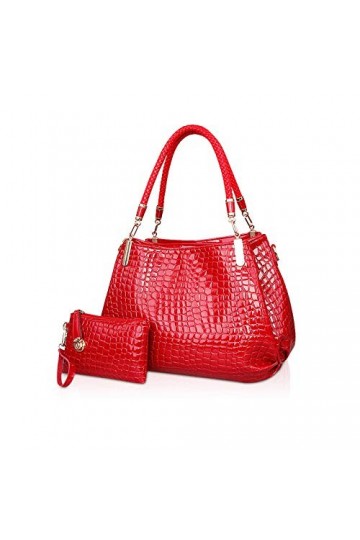NICOLE&DORIS New Crocodile Grain PU cuir Femmes / Ladies sac à main bandoulière Totes Grand sac Gros rouge