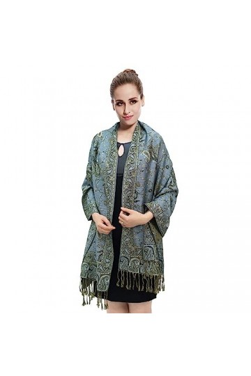 SILVERFEVER Silver Fever Pashmina – Châle jacquard cachemire – Écharpe élégante – Écharpe double face, gris acier, taille uni