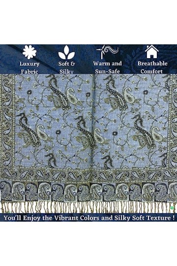 SILVERFEVER Silver Fever Pashmina – Châle jacquard cachemire – Écharpe élégante – Écharpe double face, gris acier, taille uni