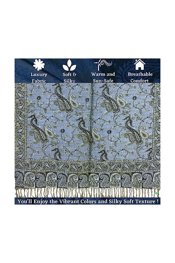 SILVERFEVER Silver Fever Pashmina – Châle jacquard cachemire – Écharpe élégante – Écharpe double face, gris acier, taille uni