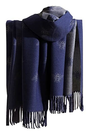 GFM® Châle très doux en texture cachemire pour lautomne et lhiver - Les abeilles -BESHL-Bees Navy Bleu