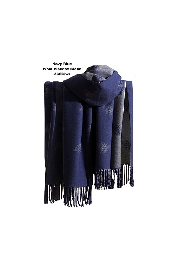 GFM® Châle très doux en texture cachemire pour lautomne et lhiver - Les abeilles -BESHL-Bees Navy Bleu