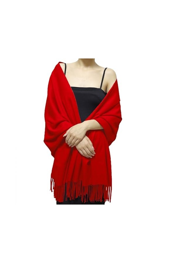 ehsbuy Châles et écharpes pashmina en cachemire pour mariage, soirée, grande écharpe pashmina douce pour femme, Rouge, L