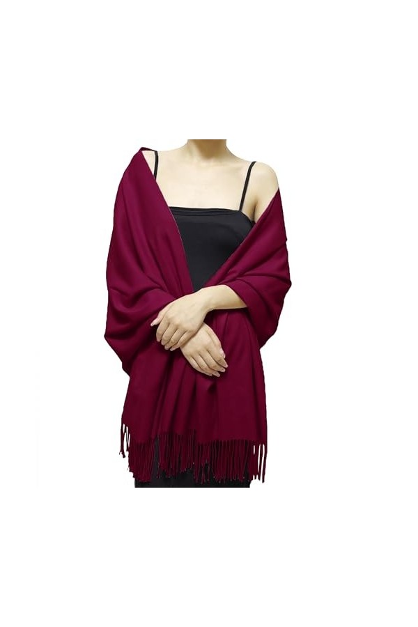 ehsbuy Châles et écharpes pashmina en cachemire pour mariage, soirée, grande écharpe pashmina douce pour femme, Rouge, L
