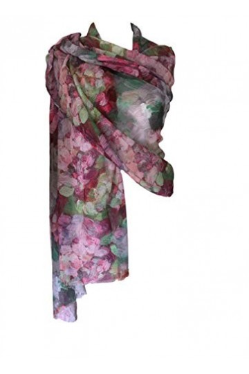 Purple Possum® Pashmina Châle imprimé floral abstrait pour femme Grandes fleurs, rose, L