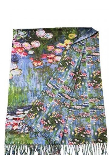 Écharpe en viscose double imprimé les nénuphars monet cadeau pour femme, anniversaire, Noël, art, mode, foulard Pashmina