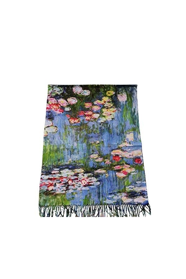 Écharpe en viscose double imprimé les nénuphars monet cadeau pour femme, anniversaire, Noël, art, mode, foulard Pashmina