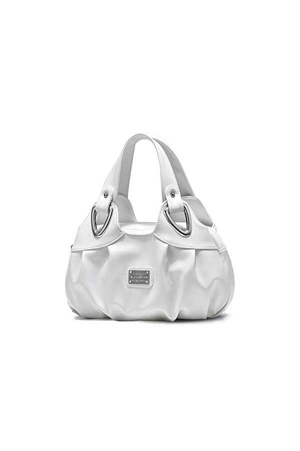 NICOLE & DORIS Sac à main tendance en PU avec bandoulière amovible pour femme, Blanc, L, Élégant