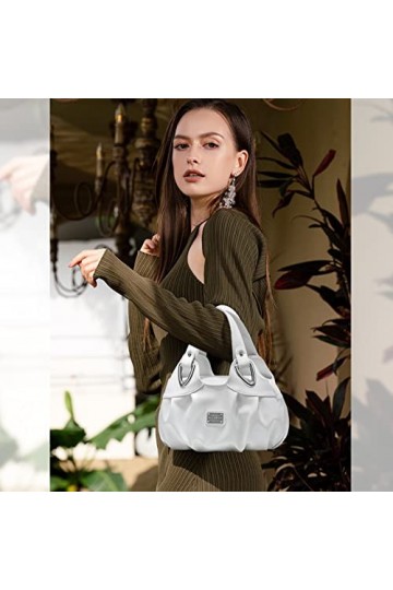 NICOLE & DORIS Sac à main tendance en PU avec bandoulière amovible pour femme, Blanc, L, Élégant