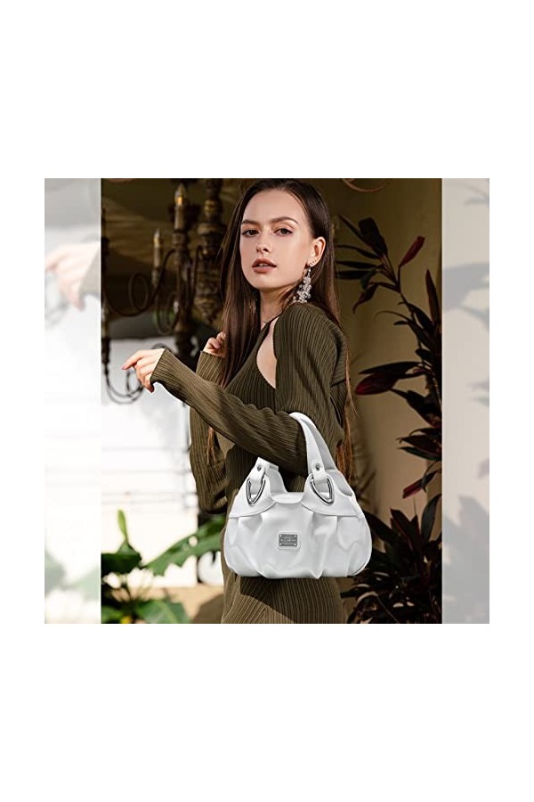 NICOLE & DORIS Sac à main tendance en PU avec bandoulière amovible pour femme, Blanc, L, Élégant