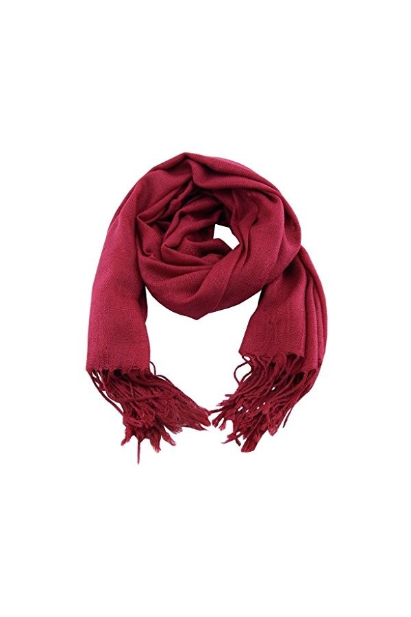 Accessoire Top Tendance Pashmina Châle Echarpe Etole Femme Soyeux et Doux Couleur Unie 198cm x 90cm +20 Couleurs Bordeaux 