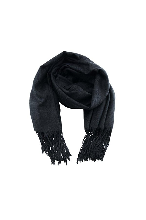 Accessoire Top Tendance Pashmina Châle Echarpe Etole Femme Soyeux et Doux Couleur Unie 198cm x 90cm +20 Couleurs Noir 