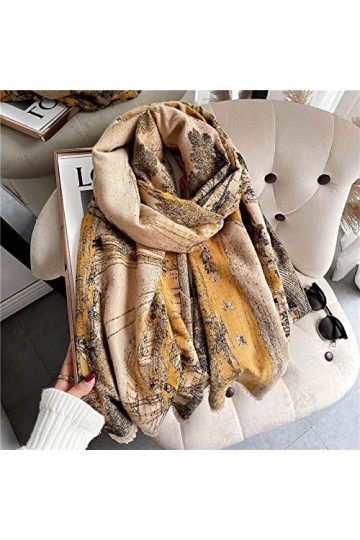 WYCSDD Épais Wraps Écharpe en Cachemire Chaud Hiver Nouvelles Femmes Châles Lady Design Imprimer Mode Glands Pashmina Couvert