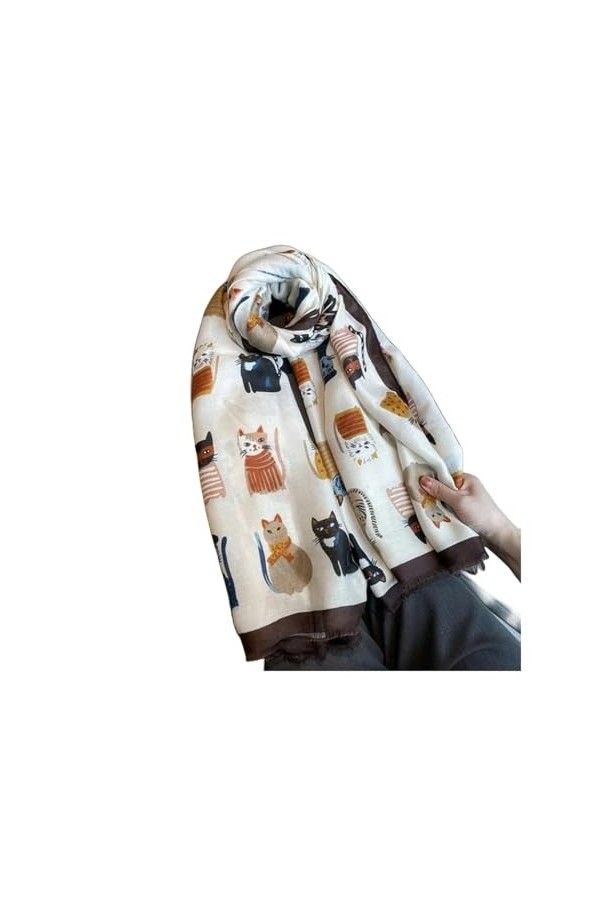 BOQUN Écharpe dhiver Fashion Women Cartoon Cat Cat Coton Châle Printemps Auteur dautomne Hijab Lady Pashmina Viscose Viscos
