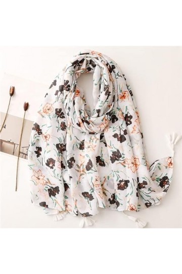 BREWIX Hijab Musulman de Mode, Wraps Pashmina Stole Lovely Abstract Floral Tassel Viscose Shawl Scarfs Foulard en Soie