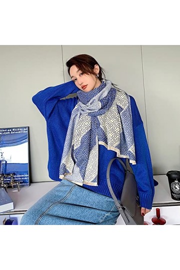 WYCSDD Écharpe dhiver en Cachemire pour Femmes Épais Chaud Pashmina Châle Lady Wrap Géométrique Imprimé Lettre Écharpes,02
