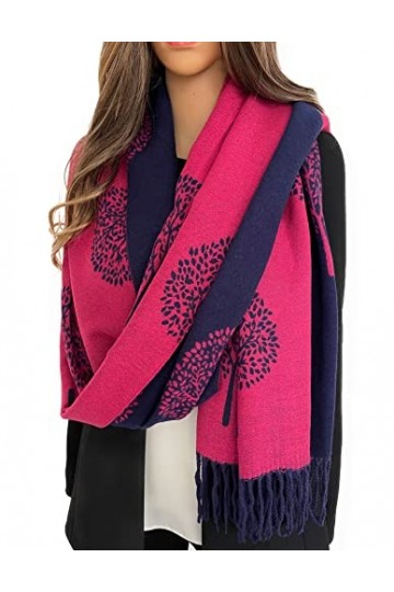 The Accessory Co. Écharpe réversible en cachemire pour femme, châle pashmina, grande écharpe, chaud, imprimé arbre de vie, ca