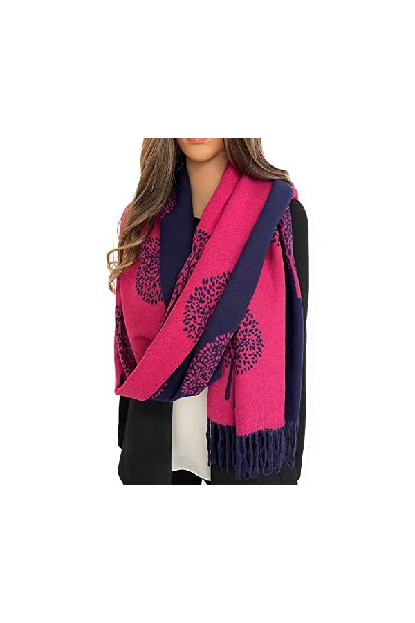 The Accessory Co. Écharpe réversible en cachemire pour femme, châle pashmina, grande écharpe, chaud, imprimé arbre de vie, ca