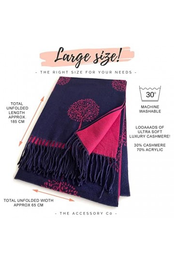 The Accessory Co. Écharpe réversible en cachemire pour femme, châle pashmina, grande écharpe, chaud, imprimé arbre de vie, ca