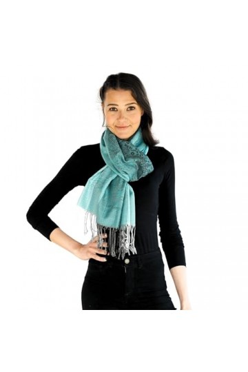 NELUHA Écharpe Pashmina turquoise à motifs paisly pour homme et femme 185 cm x 70 cm, 2. Turquoise, 200x100cm