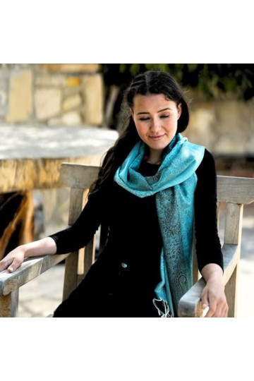 NELUHA Écharpe Pashmina turquoise à motifs paisly pour homme et femme 185 cm x 70 cm, 2. Turquoise, 200x100cm