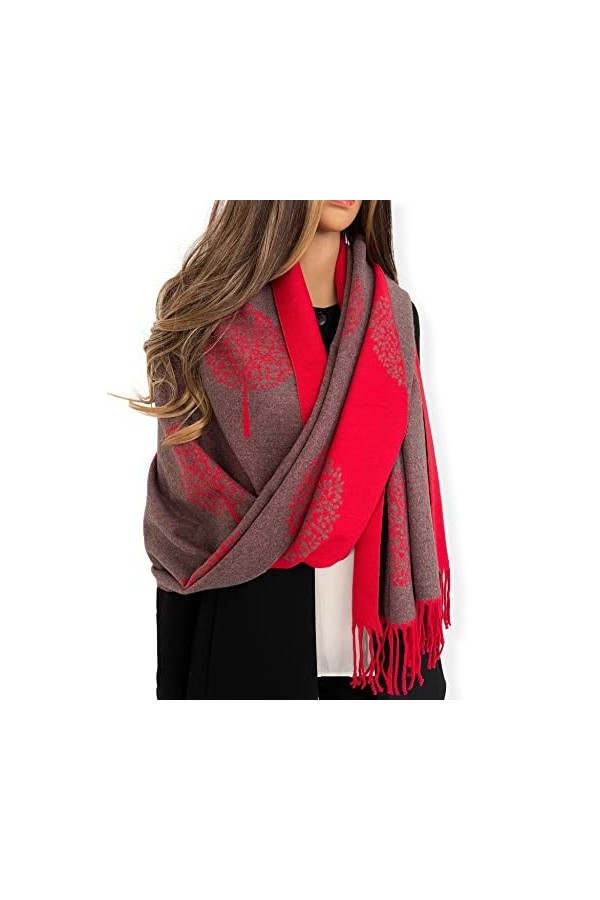 The Accessory Co Écharpe pour femme Motif arbre de vie, Cachemire : rouge, L