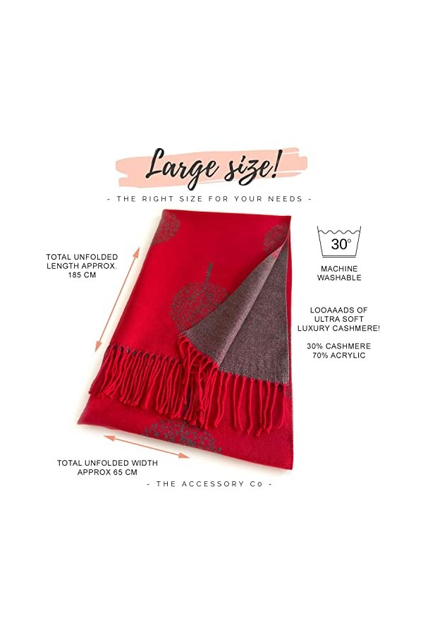 The Accessory Co Écharpe pour femme Motif arbre de vie, Cachemire : rouge, L
