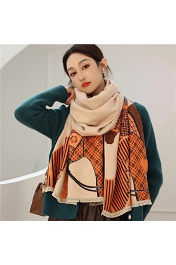 WYCSDD Nouveau Design Cheval Imprimé Écharpe Hijab Femmes Hiver Chaud Épais Cachemire Pashmina Châle Wraps Étoles, 02