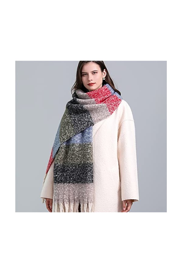 WYCSDD Écharpe en Cachemire épais Populaire Femmes Hiver imprimé Chaud Style Britannique Pashmina Arc-en-Ciel Dame châle avec